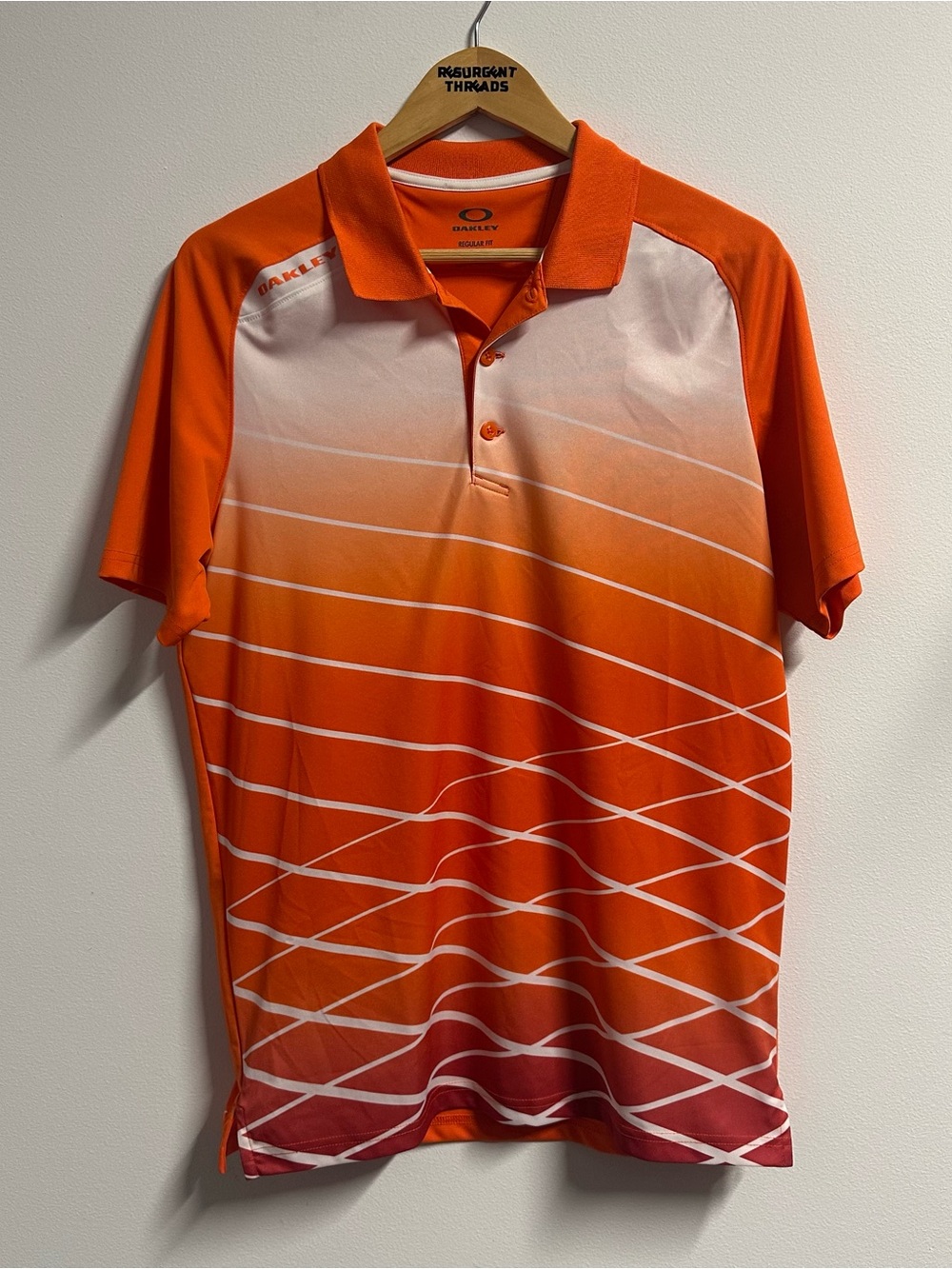 Oakley Men's Orange & White Diagonal Stripe Polo Shirt Size M